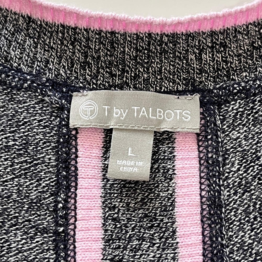 T by Talbots Cardigan‎ Women Large Gray Pink Trim Open Front Longline Loungewear - Picture 3 of 11
